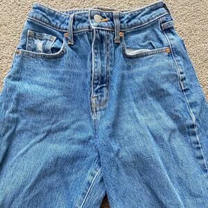 High waisted blue denim mom jeans